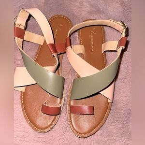 Anthropologie flat criss cross sandals boho bohemian summer buckle toe loop 10M